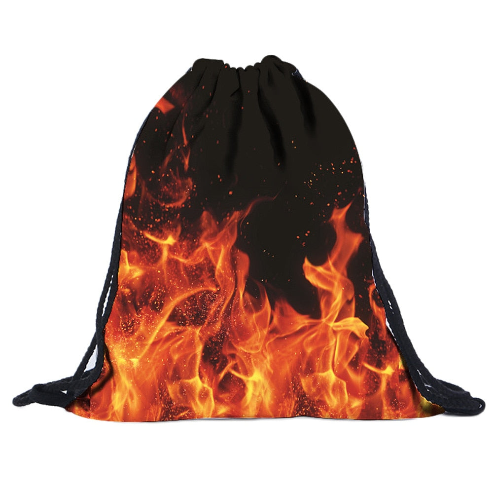 Flame 3D Printing Drawstring Canvas Backpack