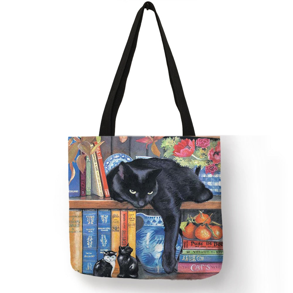 Oil Painting Cat Print Women Tote Bags